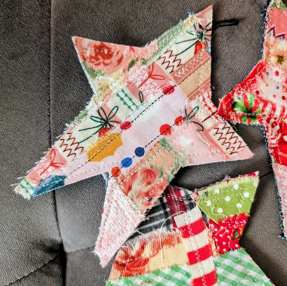 Fabric Star lot, scrappy fabric stars for art projects HANDMADE ITEM - Picture 2 of 6